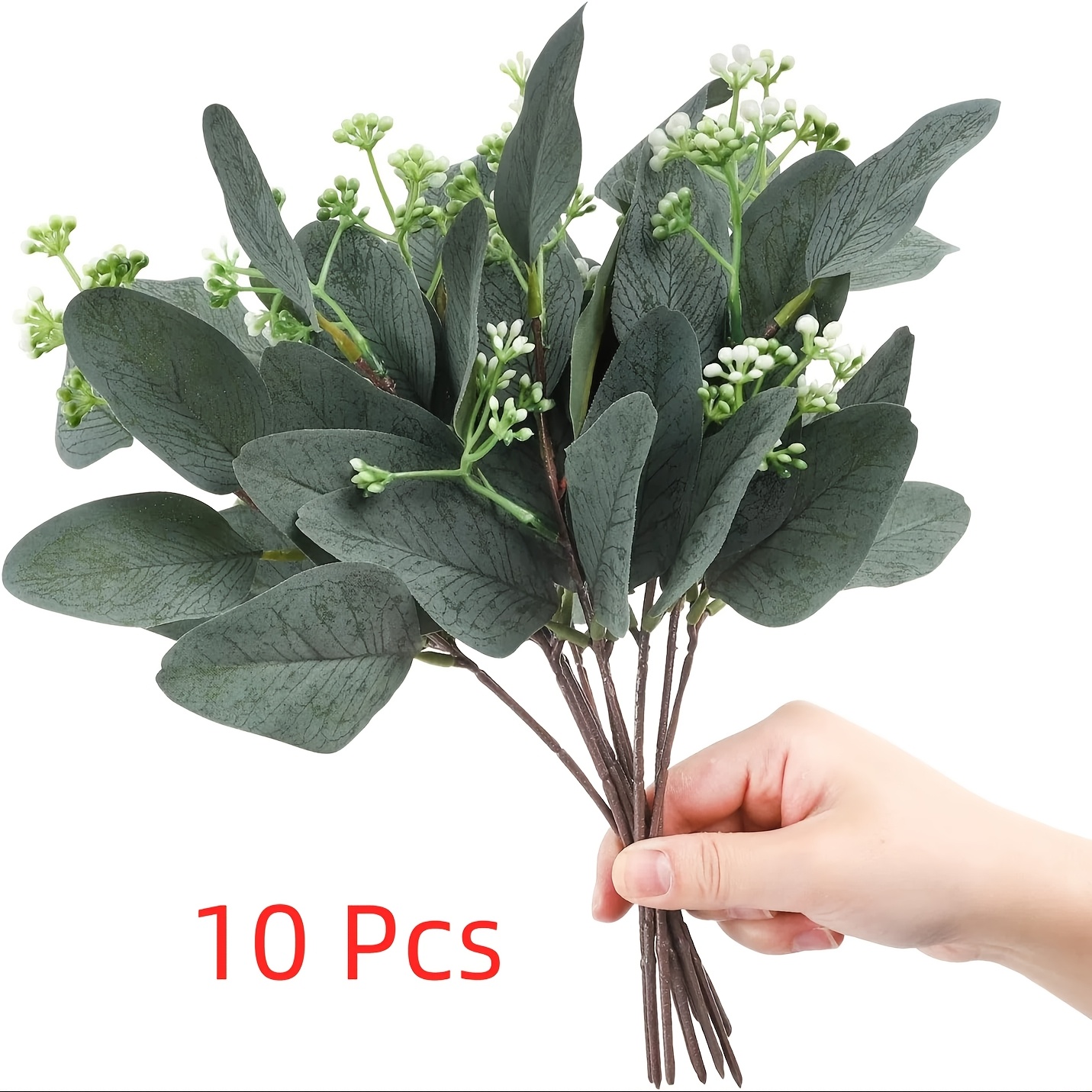10 Artificial Green Eucalyptus Tree Stems, Artificial Seed Eucalyptus Plants, Branches For Home Dining Tables, Birthday Parties, Weddings, Festive Decorations