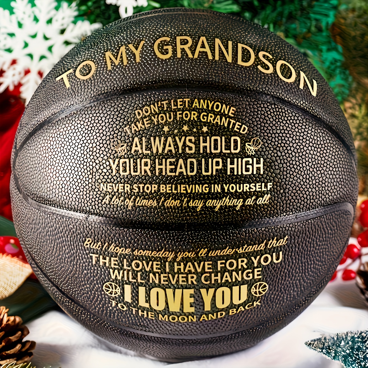 

Grandson Basketball - Gift With Inspirational Message, Standard Size 7, Black, Includes Pump For Easy Inflation, Basketball Enthusiast | Textured Surface | Ball