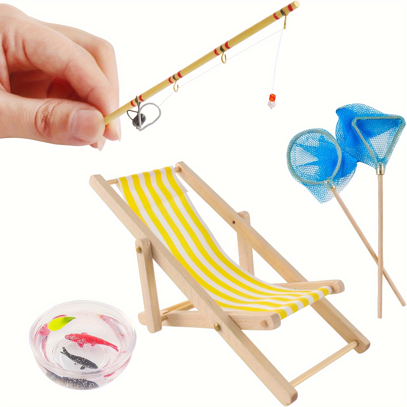 

Miniature Fishing Set: 5 Pieces Life Scene Dollhouse Decoration, , Fishing Net, Suitable For 8-14