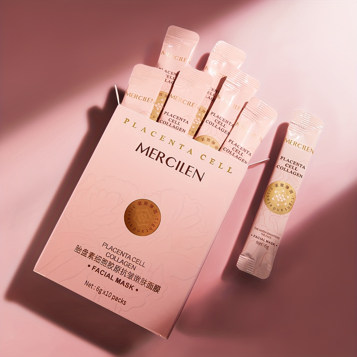 Mască de hidratare pentru somn cu colagen din celule de placentă 6g*10 buc, conținând acid hialuronic, colagen, scualan vegetal, hidratantă pentru pielea feței, machiaj, aspect mai tânăr al pielii, potrivită pentru toate tipurile de piele, esențială pentru călătorii