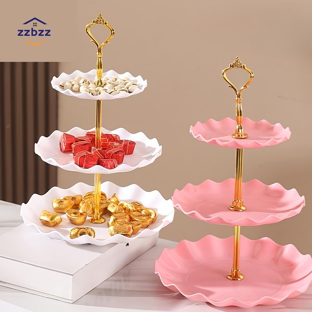 tier plastic cake stand golden handles wavy Temu Canada