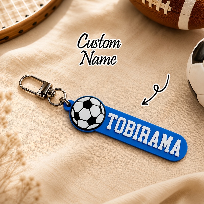 TEMU [Personnalisé] 1 pièce Porte-clés de football avec nom personnalisé, Porte-clés étiquette pour sac à dos, Accessoires de football avec lettre