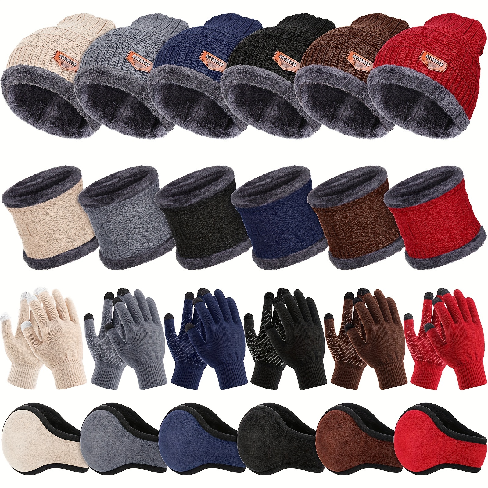 

6 Sets Winter Ski Warm Set, Including 6 Pcs Winter Knit Hat 6 Pcs Neck Warmer 6 Pcs Winter Knitted Gloves 6 Pcs Unisex Foldable For Men Women