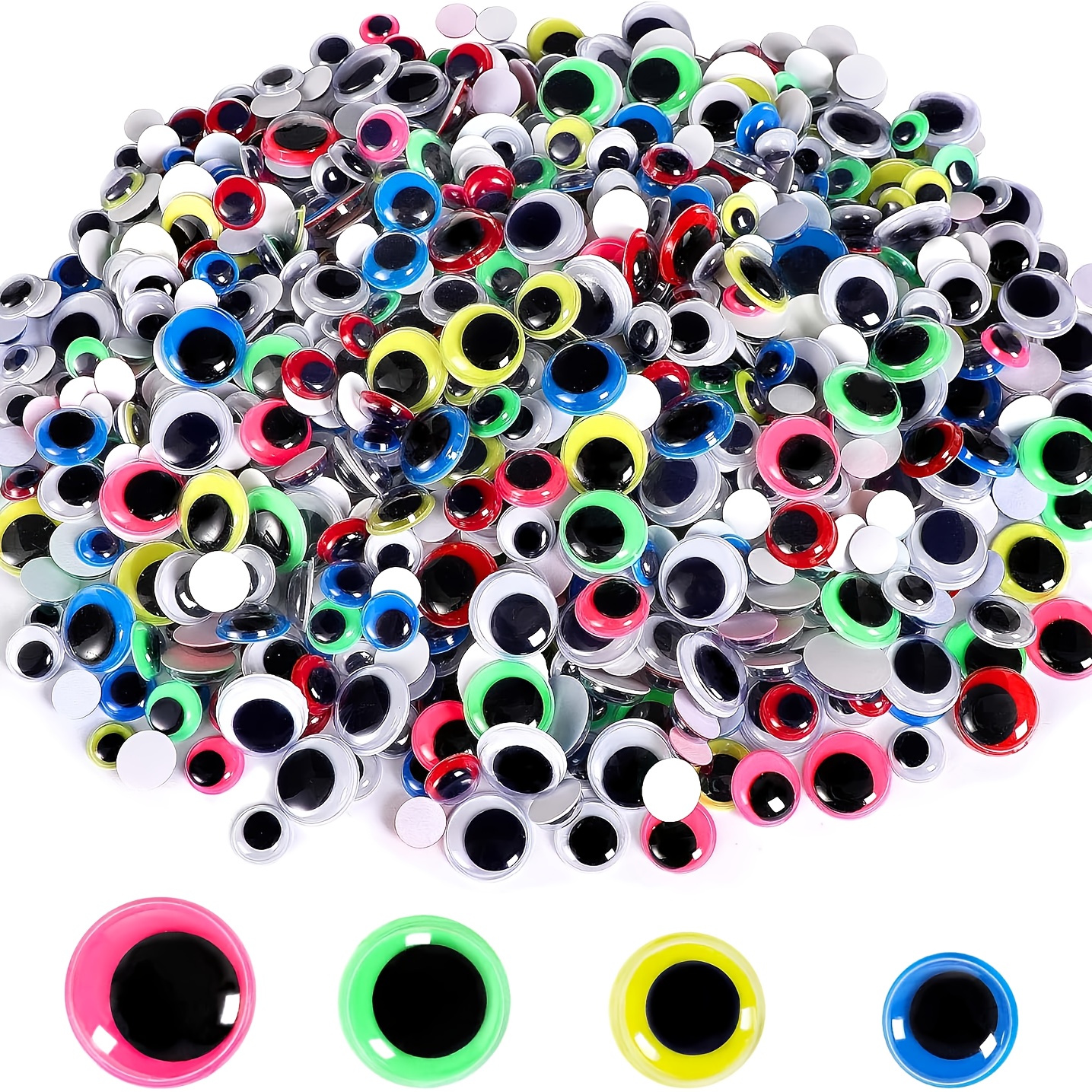 Image of 300pcs Self-adhesive Googly Wiggle Eyes, 8mm-15mm Round Plastic Eyes, Bulk Craft Stickers For Christmas Decor, Xmas Ornament Making, Art Projects And Scrapbooking