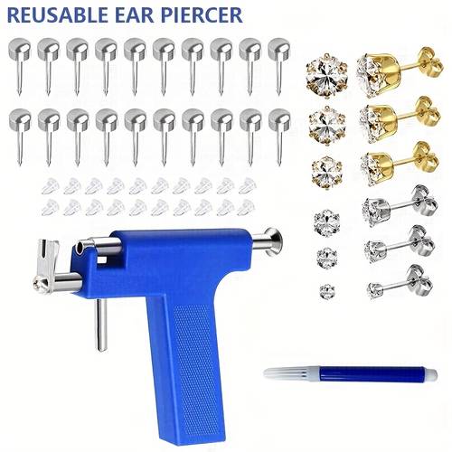 reusable professional ear piercing gun kits including 10 pairs of stainless steel anti allergy piercing gun studs and 6 pairs of shiny synthetic cubic jewelry studs suitable for use in body nose and lip simple convenient and safe