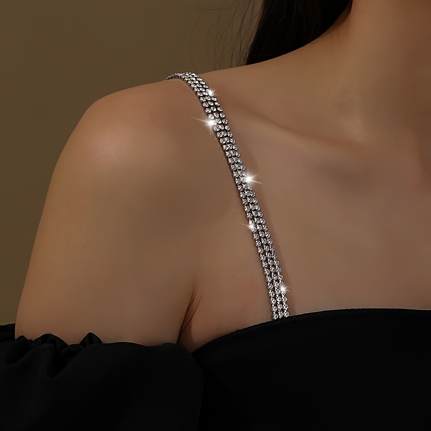 

Iced Out Shiny Rhinestone Shoulder Chain Invisible Shoulder Bra Strap Dress Bikini Decoration