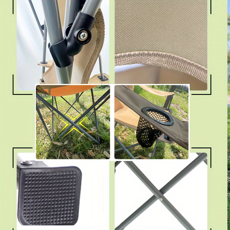 foldable camping chair with sunshade and armrest outdoor portable fishing picnic chair adult steel bracket durable oxford fabric seat cup holder leisure chair for bbq camp activities details 2