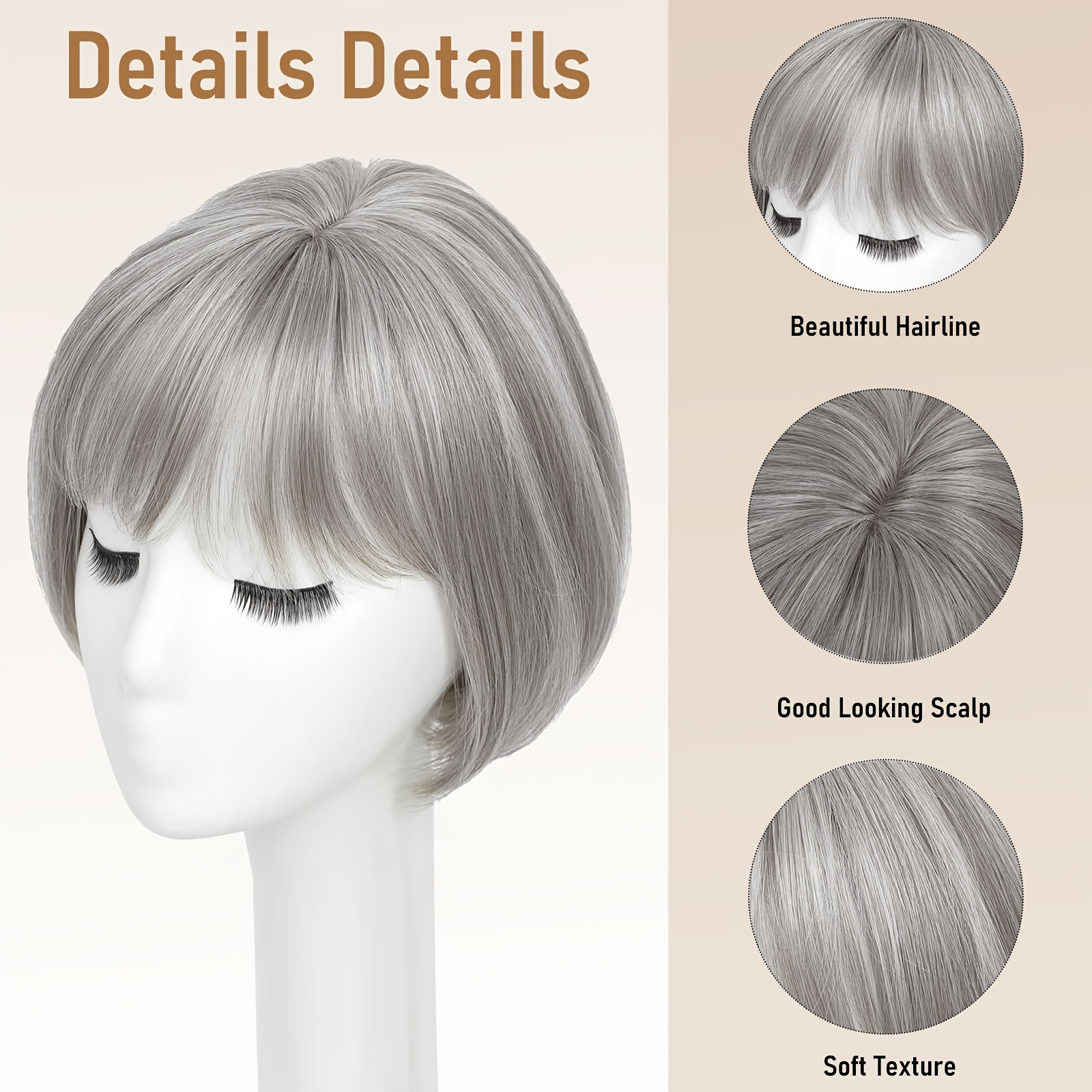 short bob hair topper women straight bob bangs synthetic - Temu display picture 1