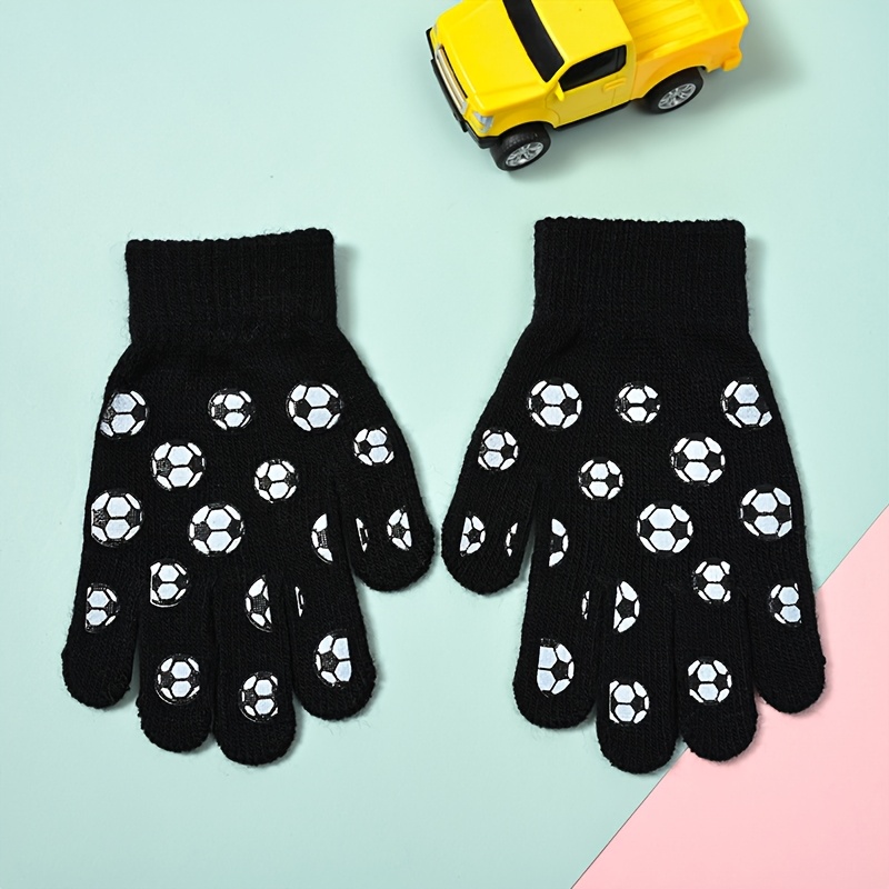 Image of 1 Pair Of New Winter Warm Knitted Gloves For Ages 4-8, Elementary School Students' Outdoor Sports Rubber-printed Cartoon Five-finger Gloves