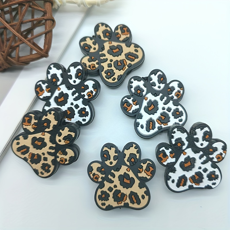 

6pcs Silicone Focus Leopard Print Animal Claw Print Loose Beads For Jewelry Making Diy Handmade Creative Key Bag Chains, Beaded Pens, Hanging Ropes And Other Handicrafts Beaded Accessories