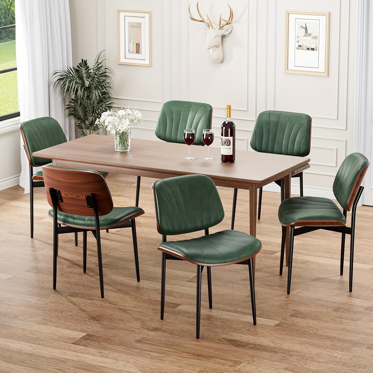 Padded Seat & Backrest - Modern Faux Leather Dining Chairs - Set Of 2 - Metal Legs with Adjustable Feet - for Kitchen, Dining Room, Office