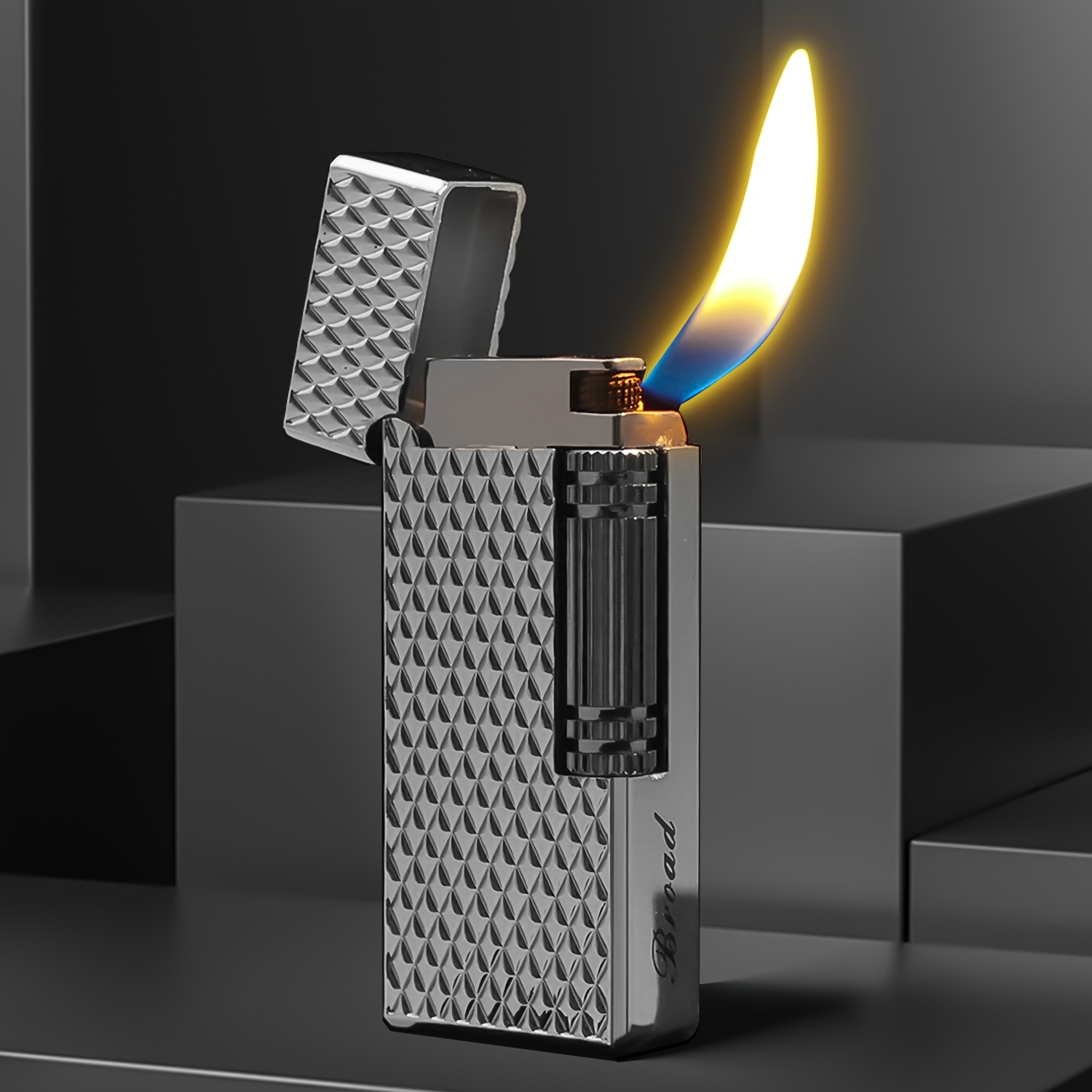 TEMU (no Butane) Metal Soft Lighter, Side Pulley Ignition, Butane Gas Refillable Gas, Adjustable Flame Size, Vertical Ignition Roller, For Candles,