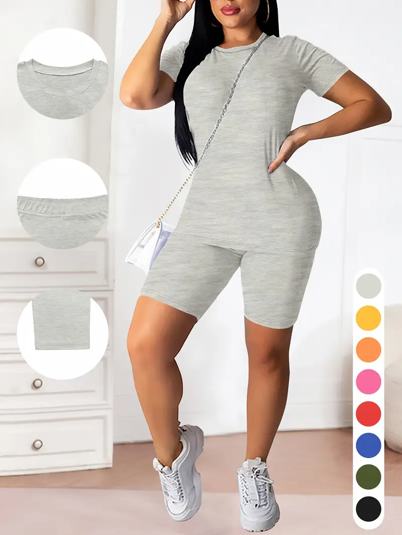 Space Gray Solid Casual Two-piece Set