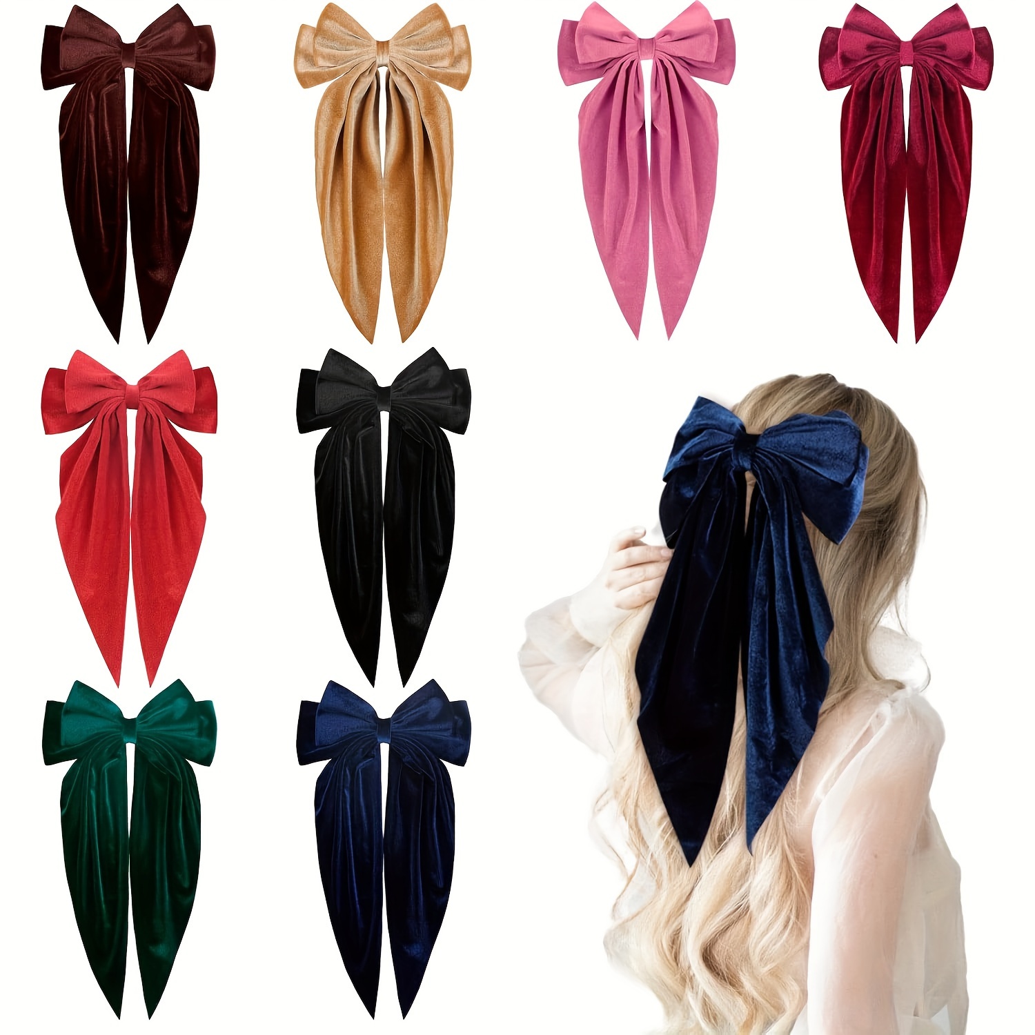 

Oversized Velvet Hair Bow Clips For Women - Elegant Vintage-style Bow Tie Hair Barrette, Fabric Solid Color Hair Accessory, New Year Single Piece For 14+