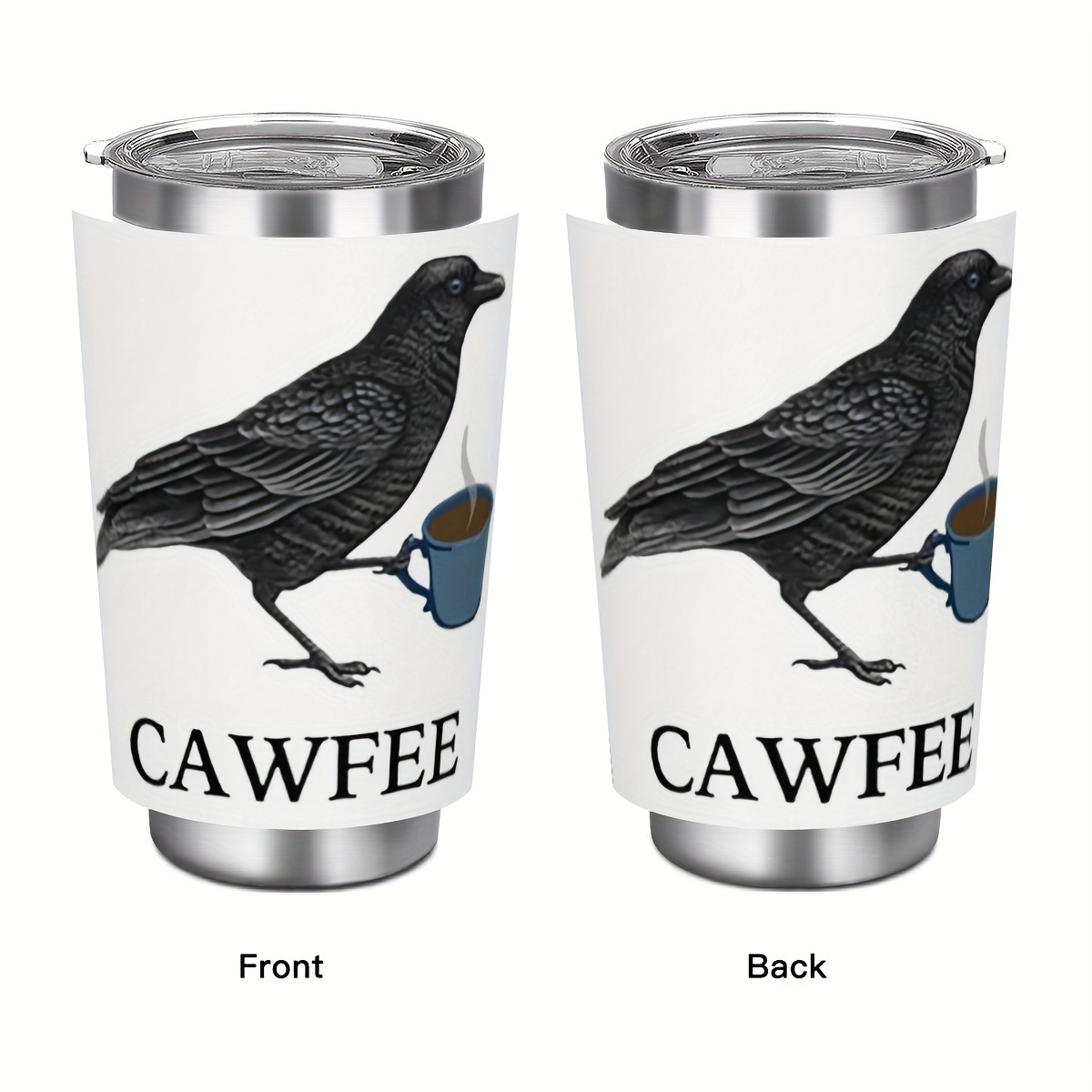 

1 Pc 20oz Multipurpose Insulated Stainless Steel Tumbler With Bird Graphic & Cawfee Text - Hand Wash Only Reusable Travel Mug, Includes Straw - Ideal For Mother's Day, Christmas, Valentine's Gift