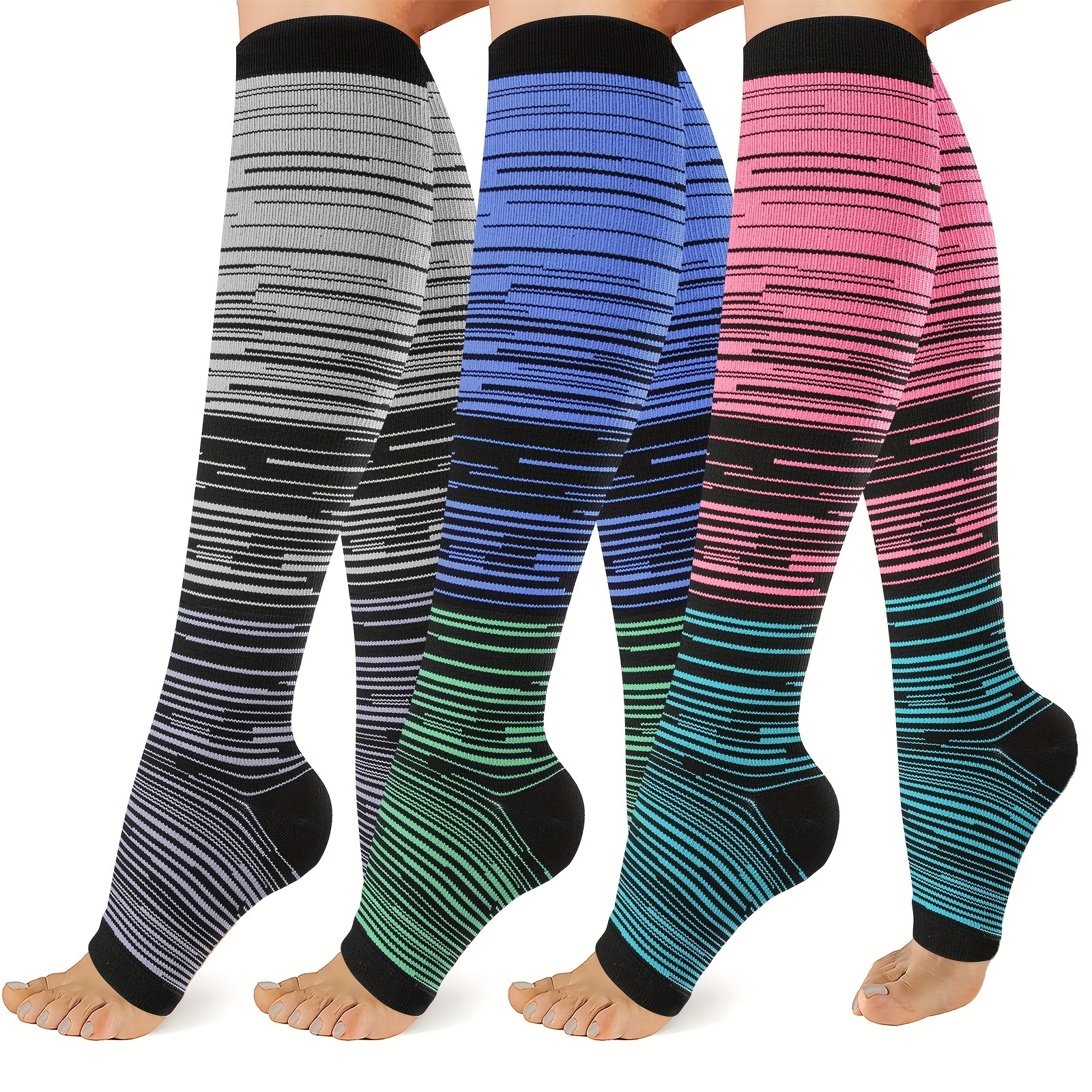 3pairs compression socks for women men open toe knee high stockings for circulation support Product details 3