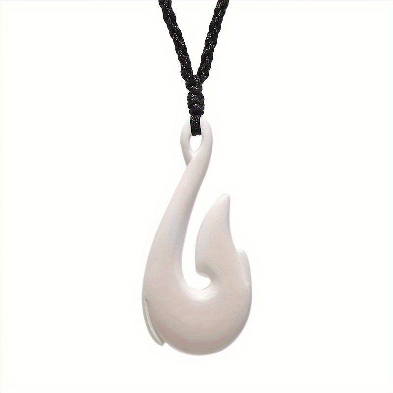 TEMU Gx009 Handmade Carved New Zealand Maori Tribal Choker Women's Men's Necklace Yak Bone Fish Hook Pendant For Surfing