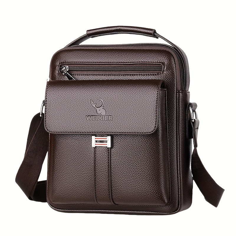 

Men'-style Large Capacity Crossbody Bag - , Breathable Leather Shoulder Satchel For Daily , Black