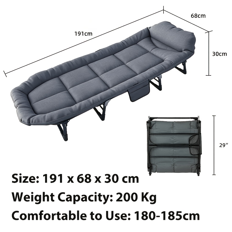 Image of Niceway Folding Lounge Chair & Guest Bed With Mattress, Sizes From 180x60x27cm To 191x68x30cm, 200kg Capacity, Adjustable Backrest, With Side Pockets & Headrest, Portable For Garden & Office