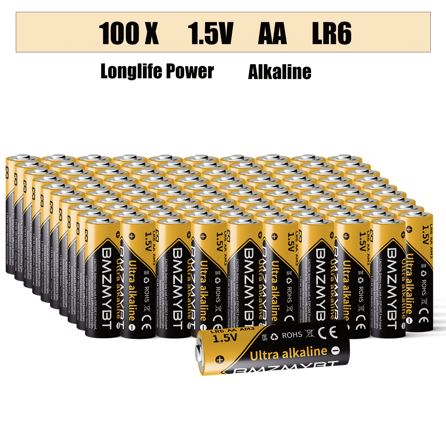 TEMU 100-pack Aa Alkaline Battery High-performance Batteries, 1.5 Volt Non-rechargeable, Double A Batteries, Ultra Long-lasting, Safe&durable,