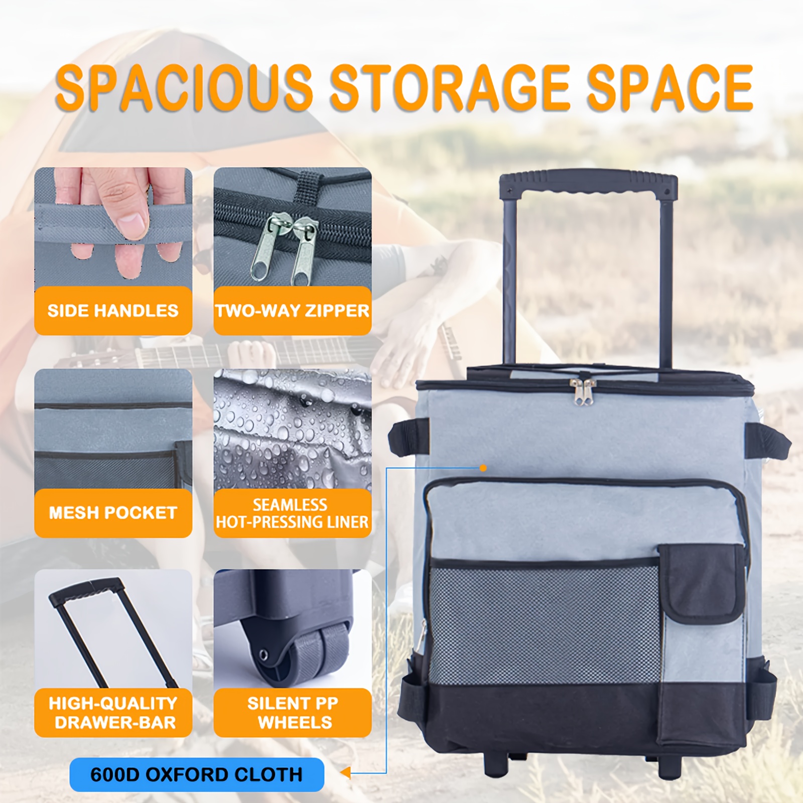 11.36gal Large Heavy-Duty Leakproof Insulated Cooler with All-Terrain Wheels - Extra Wide Opening, Side Pockets - Heavy-Duty Construction for Camping, Beach, Tailgating, Parties - Ideal Gift for Dad, Father's Day, Outdoor Adventures, Party Supplies, Sturdy Handle, Durable Build, Rolling Cart, Party Hosts