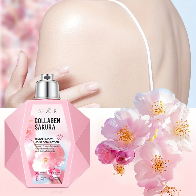 

Savor Collagen Sakura Body Lotion, 300ml Hypoallergenic Moisturizing Cream With Hyaluronic Acid And Glycerin For All Skin Types, Cherry Blossom Scented, Improves Dry Skin, Suitable For Dark Skin Tone