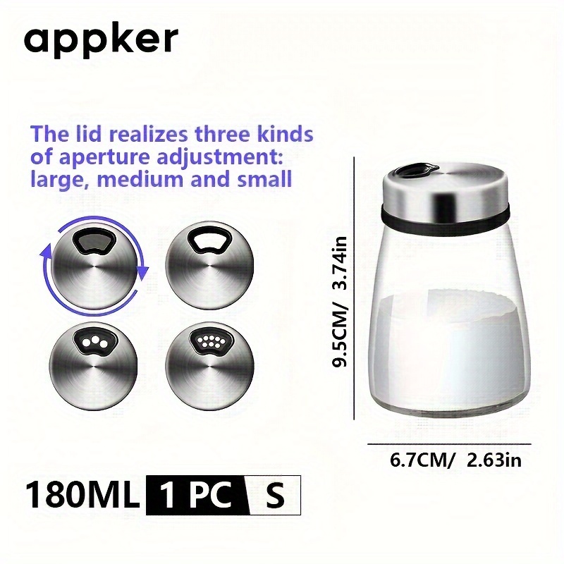 TEMU 1pc Clear Glass Spice Jar With Lid, 180ml/300ml/500ml Salt Jar With Spoon, , Spice Jar, Perfect For Seasoning, Salt And Pepper Storage, Home