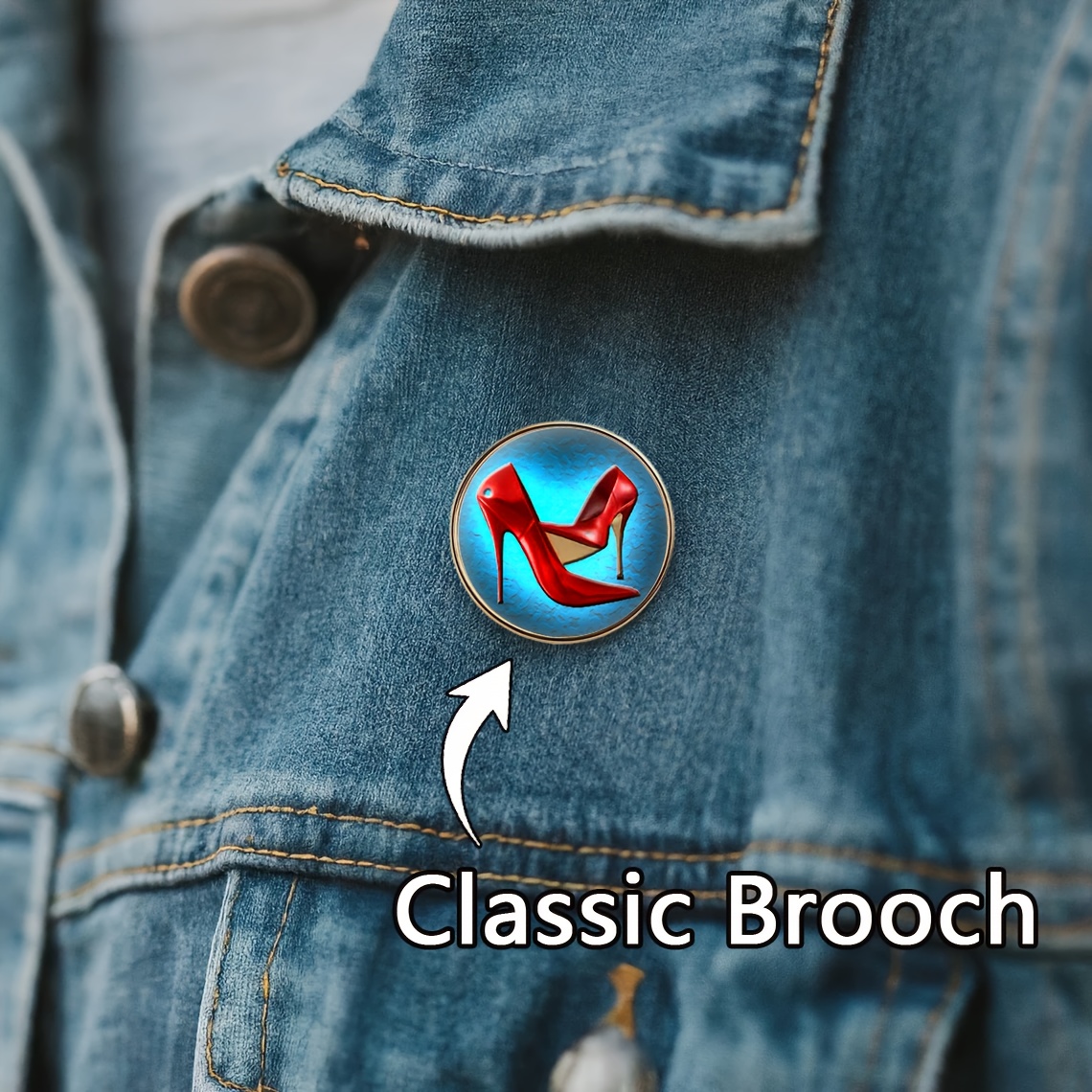 TEMU 1pc Packaging, Color Schoolbag Sweater Accessory Brooch Pin, Red High Heels Fashionable Women's Charm Symbol On , With Classic Elegant Pattern,