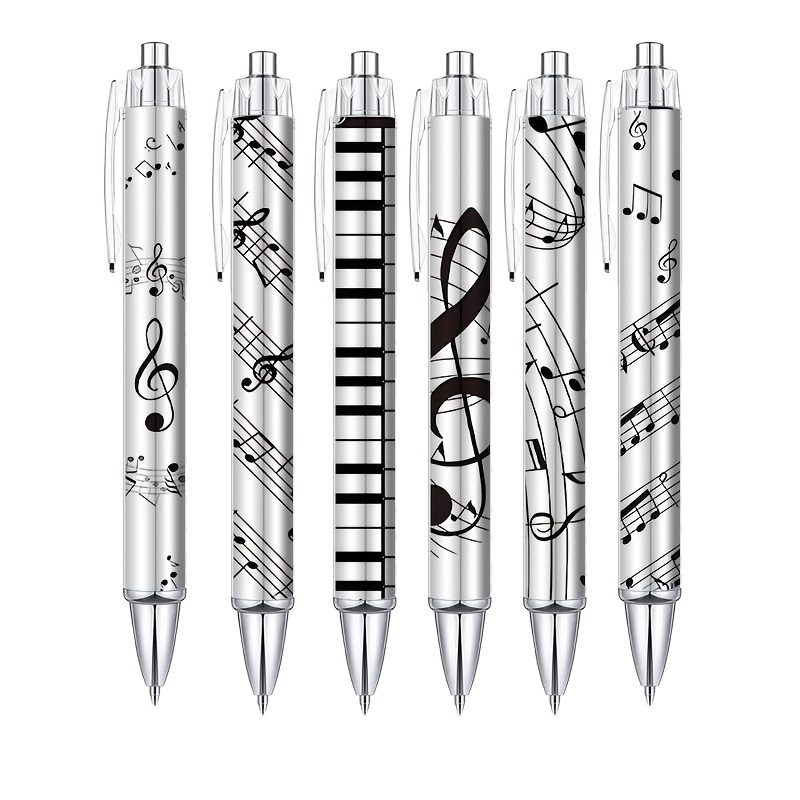 Image of 6pcs Music Note Ballpoint Pen Set, 1.0mm Black Ink Pens - Ideal For Musician Party Gifts, Music Teacher Rewards, And Office Supplies