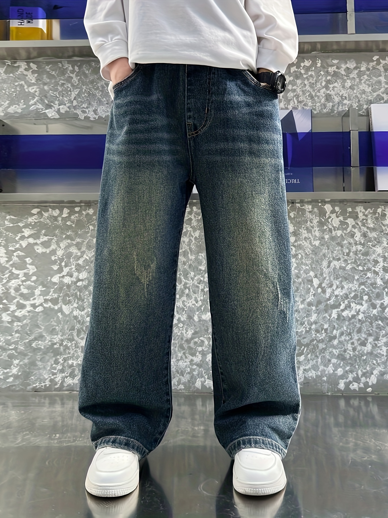 jongens vintage non stretch jeans wijde broek met Temu Netherlands - Main Image