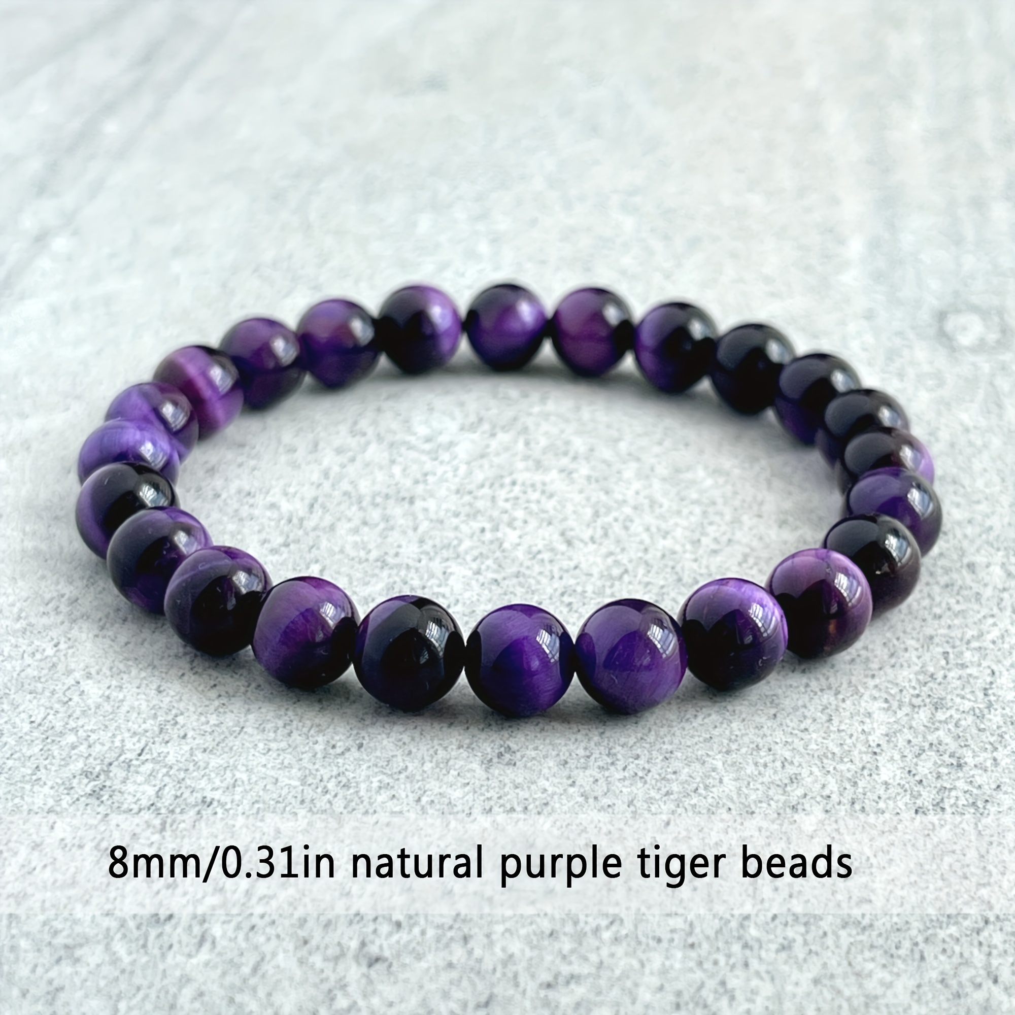 TEMU A Handmade Round Bead Bracelet Made Of 8mm Natural Purple Eye Stone, Stylish And Elegant For Men And Women, A