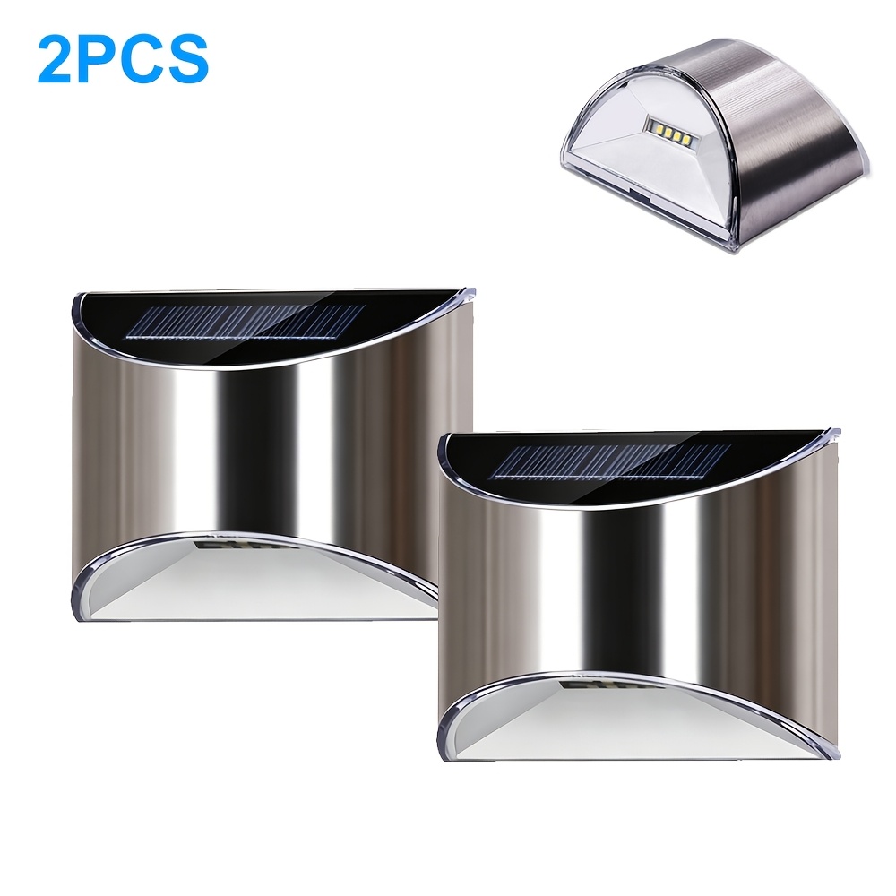 TEMU 2pcs Outdoor Solar Fence Lights, Stainless Steel Solar Step Wall Lights, Solar Patio Railing Lights With Automatic , Solar Decorative Lights For