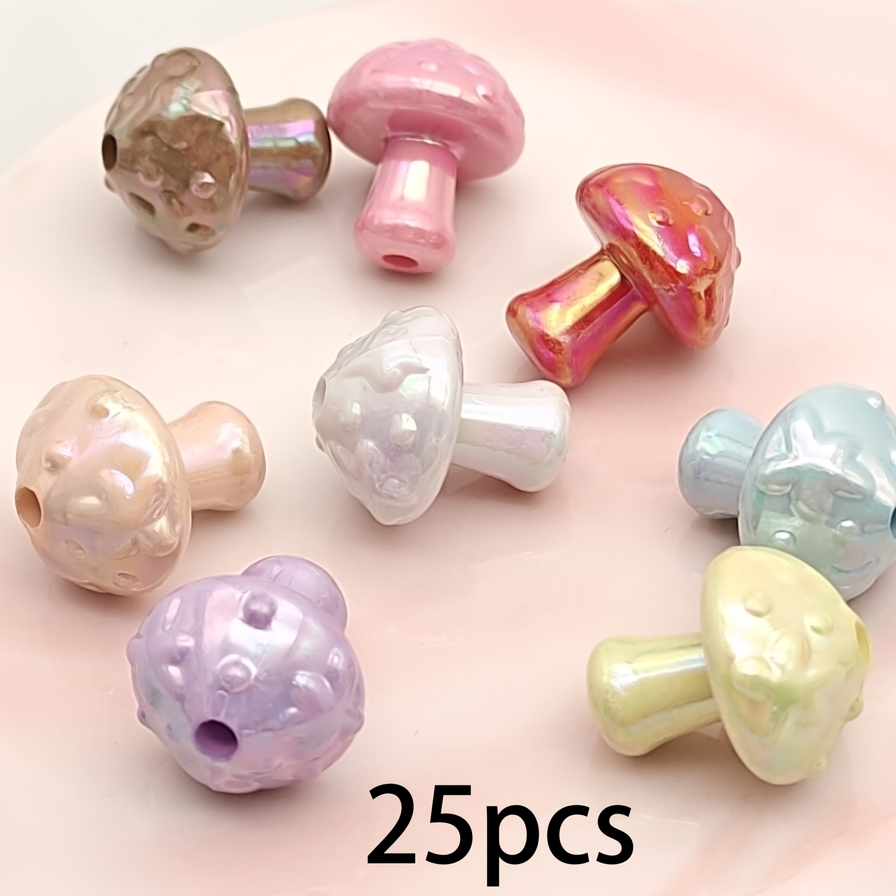 TEMU 25pcs 16*18mm Multicolor Mushroom Acrylic Beads For Making, Suitable For Keychains, Bracelets, Apparel, Phone Charms, Key Rings, Bag Charms, And