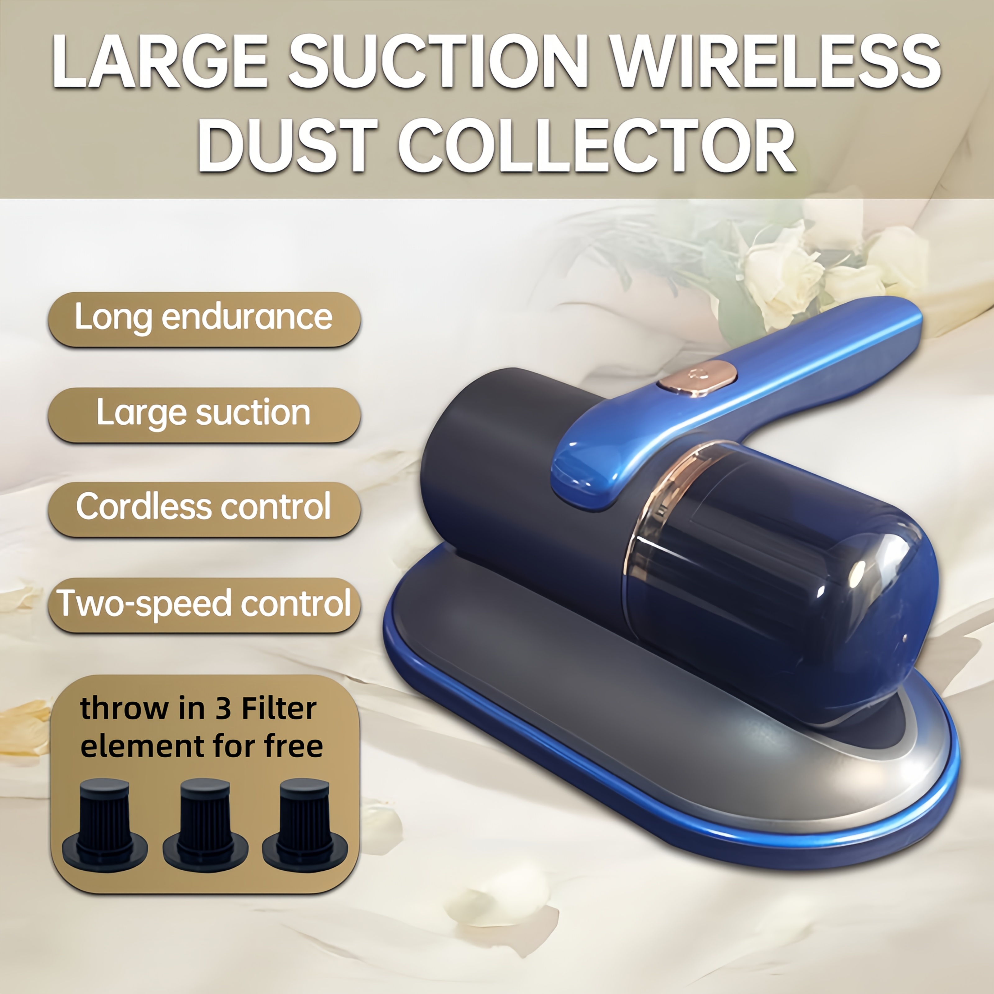 handheld wireless mattress vacuum cleaner 29wh strong suction high frequency vibration deep cleaning bed cleaning supplies portable garbage disposal   clean beds pillows sofas carpets