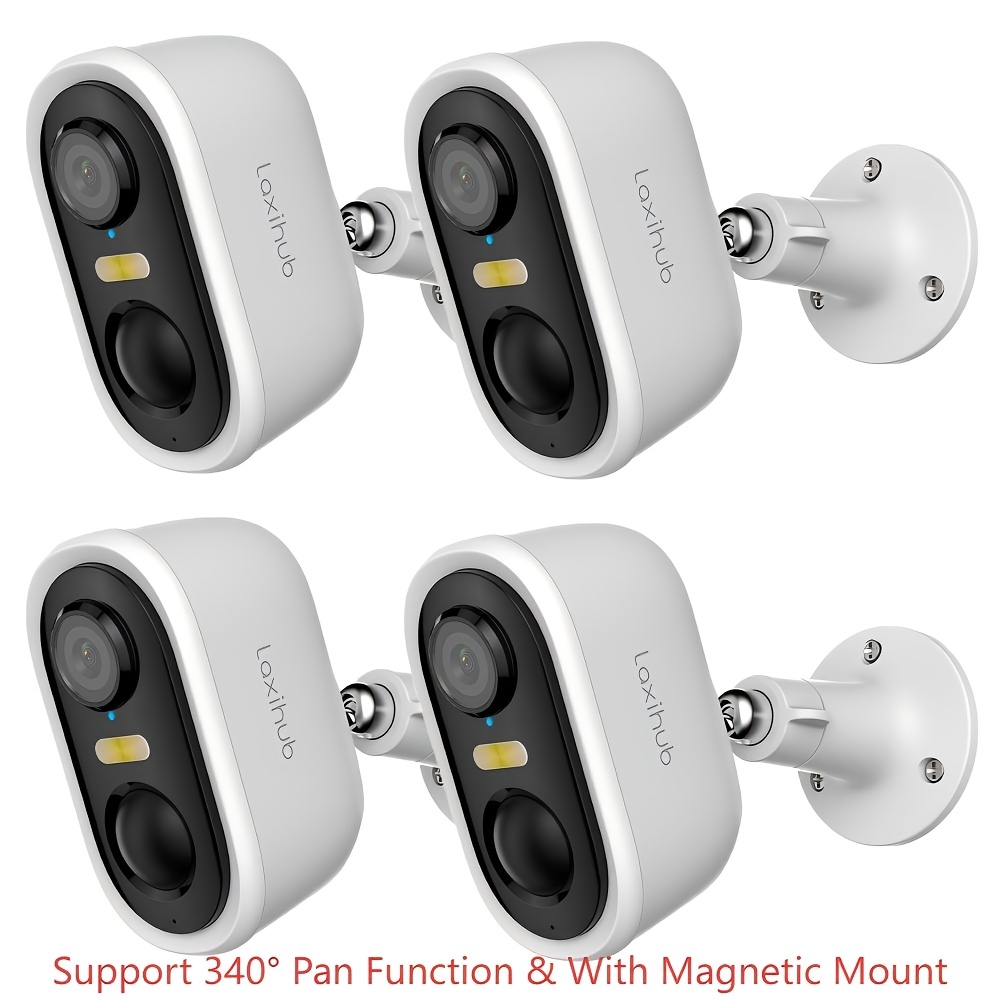 4pcs Laxihub Outdoor Wireless Battery Security Camera, 1296p Video Resolution, 5200mah Battery Powered Camera, Cloud/sd Storage, Detection, Spotlight, Color Night Vision, Audio, No Sd Card