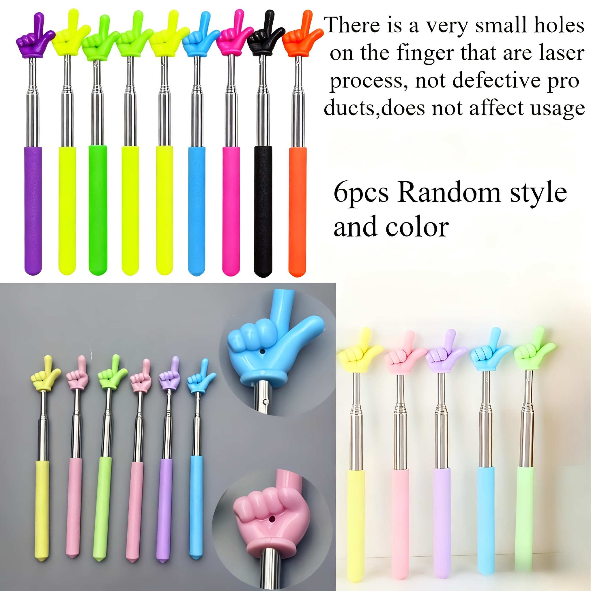 6pcs Random Style And Color Retractable Finger Pointer Stick, Mini Retractable Stick Extendable Teacher's Pointer Presentation Finger Pointer Stick Mini Hand-shaped Pointer For Teacher Supplies