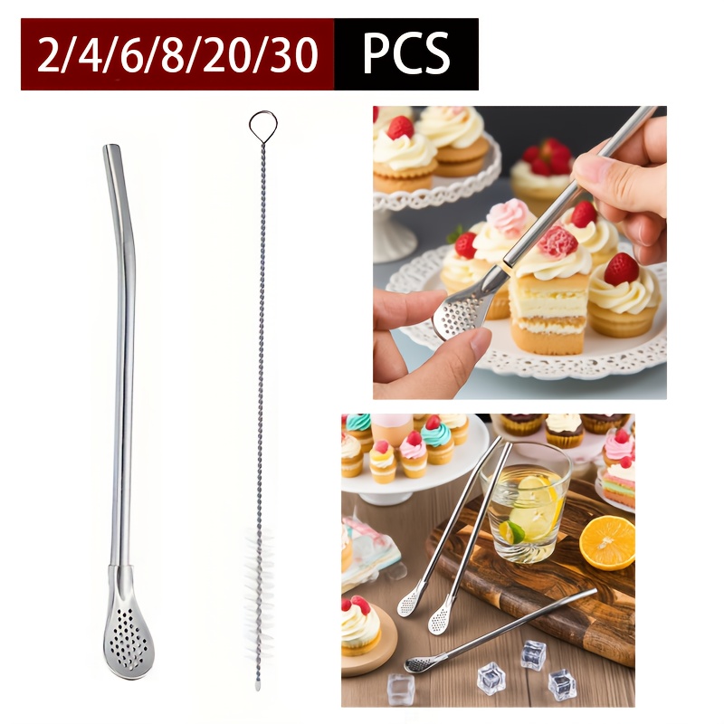 304 Stainless Steel Straw Filters with Cleaning Brushes, Reusable Flower Tea Spoons, Mate Tea Straws, Metal Straws, Coffee Stirrers for Milk Drinks, And Detachable Stainless Steel Straw Filters for Loose Tea