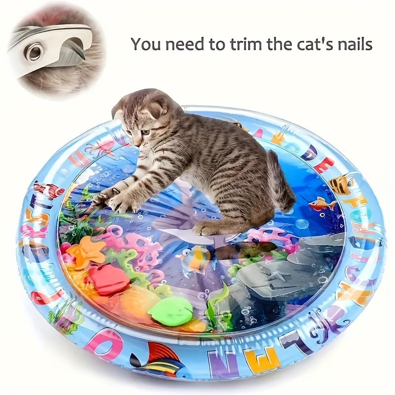interactive cat play mat with floating fish stain resistant pvc kick toys for indoor fun details 0