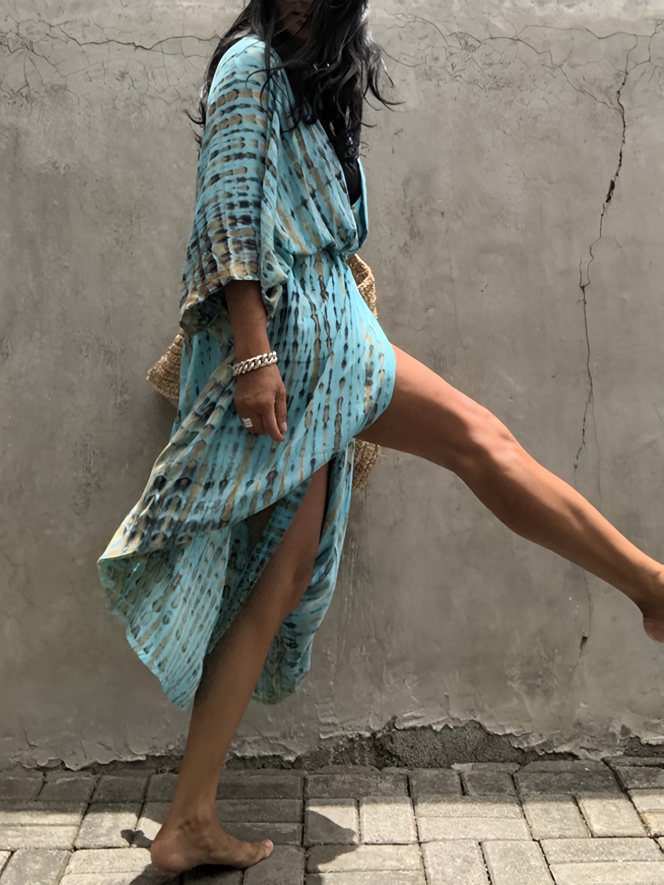 plus size bohemian kaftan dress women lightweight striped - Temu