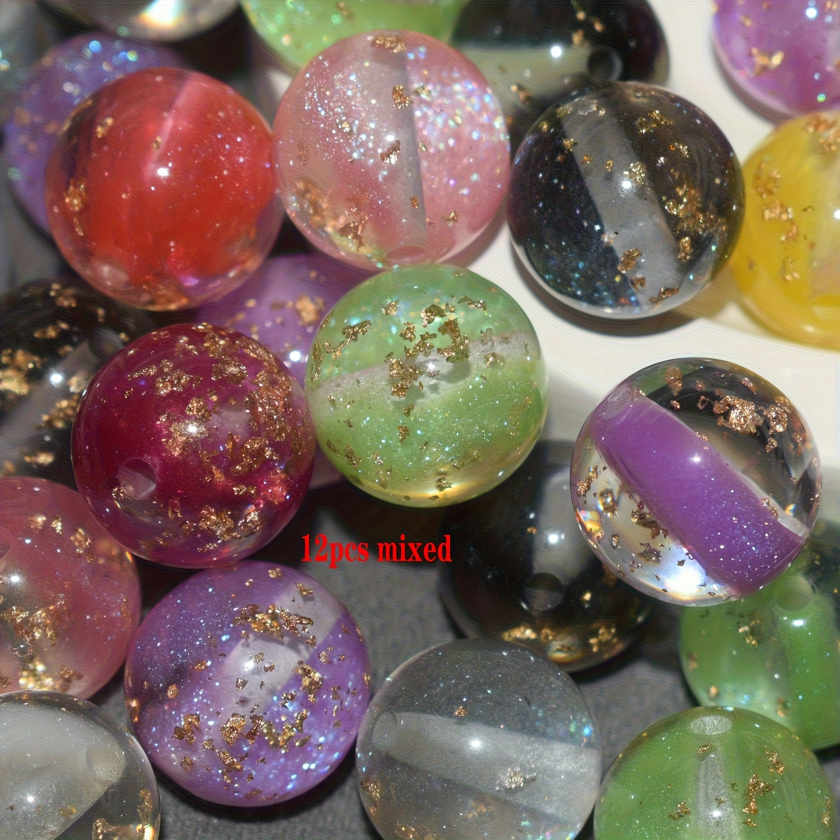 E-shop Gemischte Farbe 12 Stück Glitzernde, mit Glitzer 16mm Harzperlen, Runde Perlen, Schmuckherstellung Zusätze, Dekorative Perlen, Perlen Schmuck