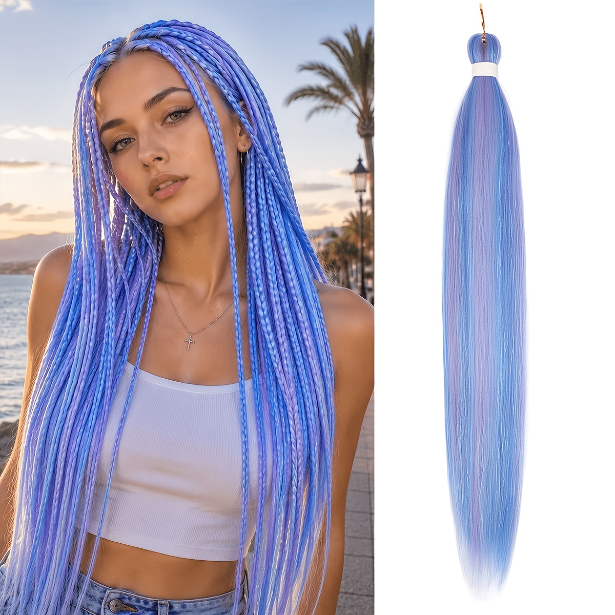 TEMU Chuhexiang Pre-stretched Ombre Braiding Hair Extensions Suitable For - Iridescent Tinsel Crochet Twist Hair With Texture, Hot Water Setting