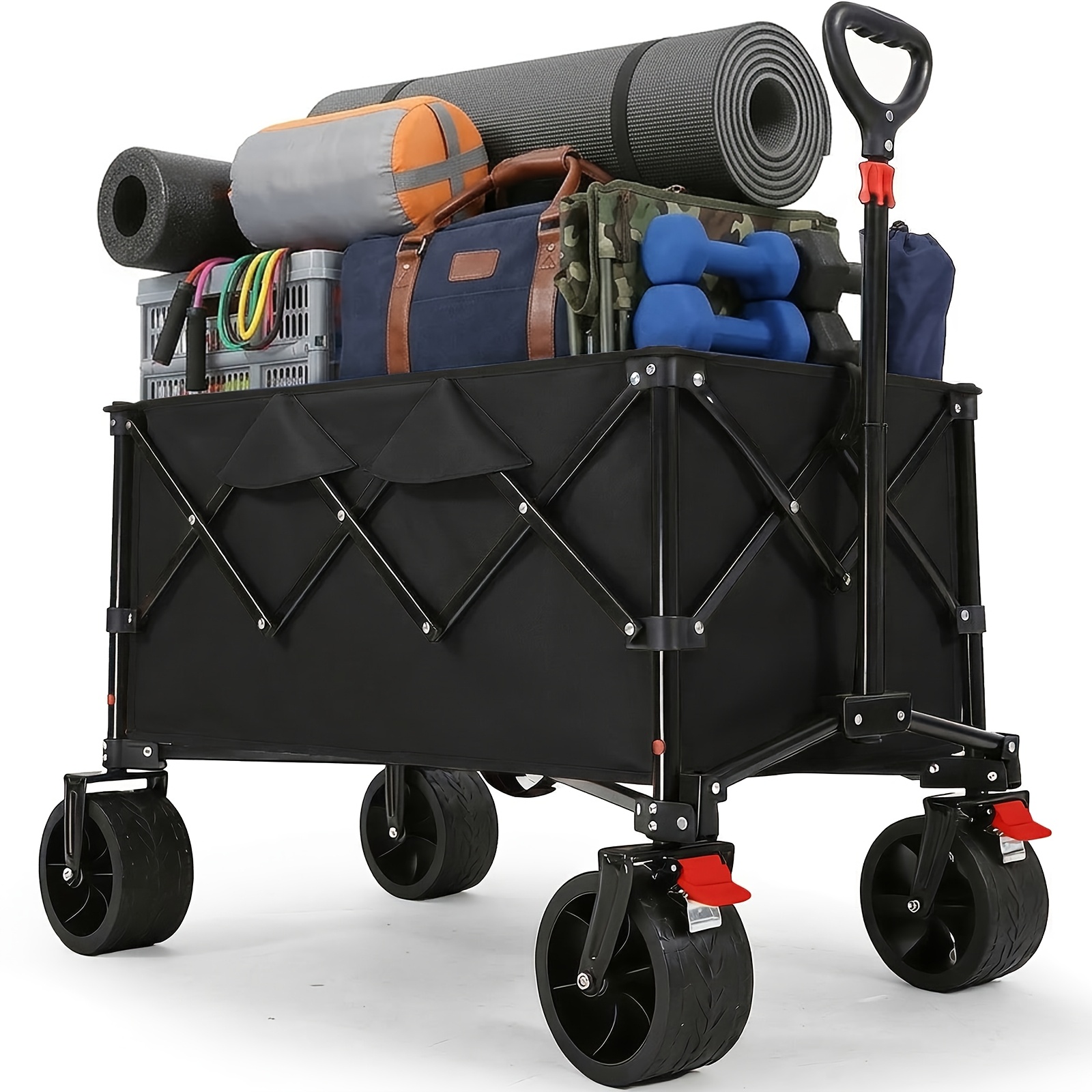 E-shop 135L 200KG Faltbarer , Leichter Handwagen mit 17x8.5cm Reifen & Bremsanlage, Patentiertes 4-Wege Faltsystem, Vielseitiger Transportwagen für