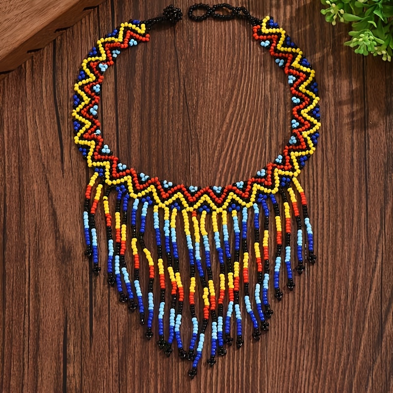 TEMU Collier Vintage à Franges Longues et Perles de Style Ethnique pour Femmes, Tissé à avec des de Perles Uniques