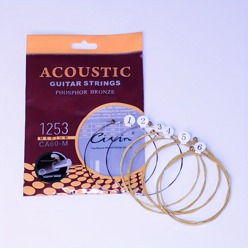 TEMU 6pcs/set Acoustic Guitar Strings Set Of 6 2 Specifications Bronze Guitar Strings Suitable For Folk Guitar Acoustic Wood Guitar String Additions