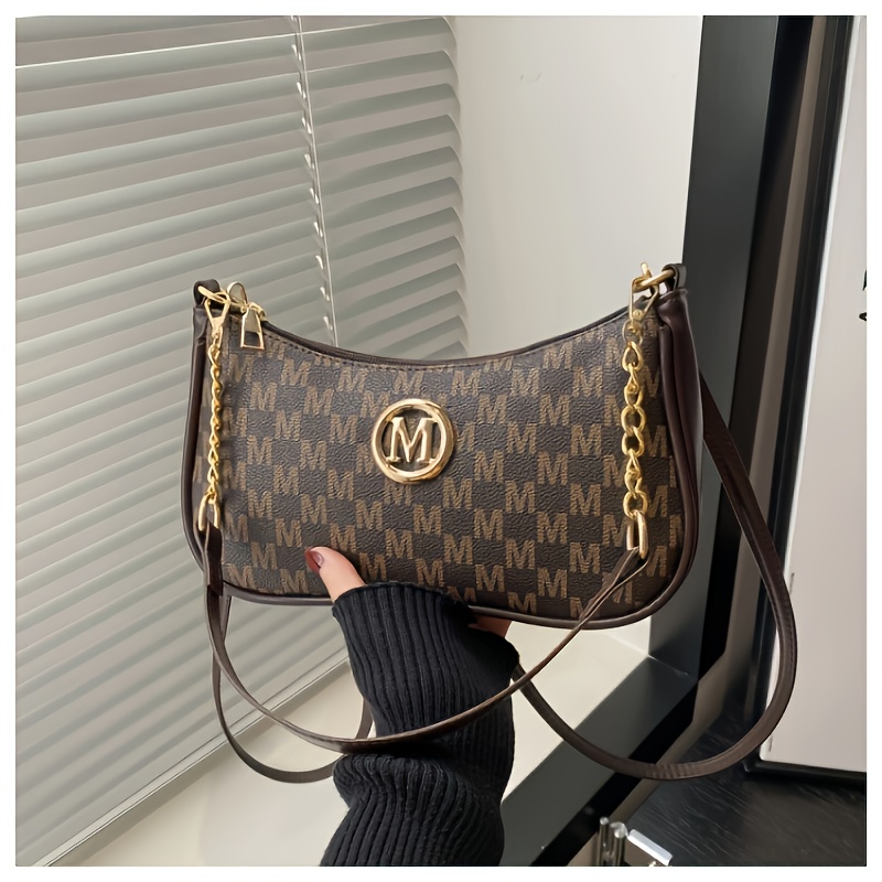 Women's Crossbody Bag, Vintage Underarm Bag, Print Small Square Crossbody Bag With Chain, Single-shoulder Handbag