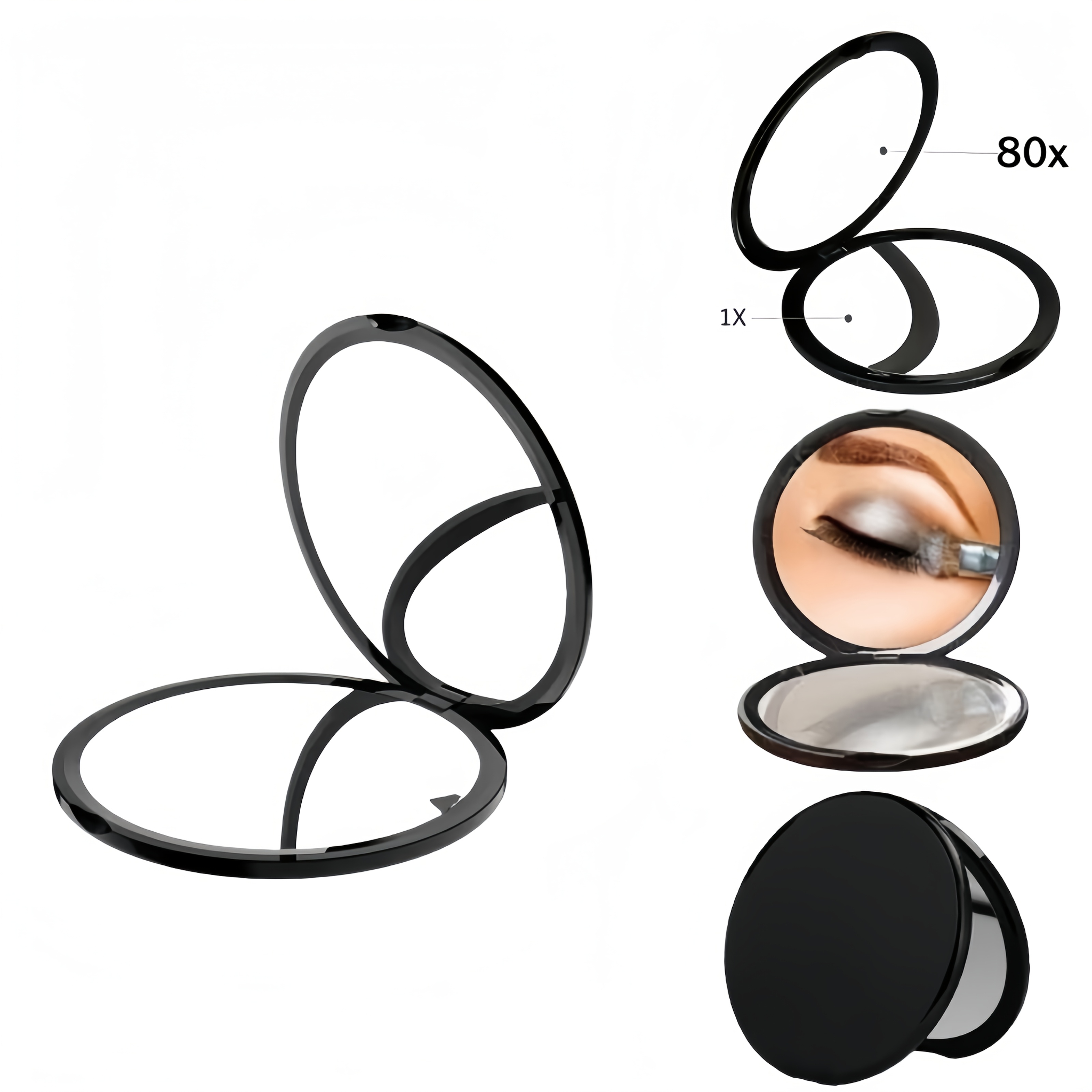 Black 80x Magnification Makeup Mirror, Double-sided Foldable And , Eyebrow Shaping/skincare/ Dead Angle-free, Palm-sized , Bedroom//date Etc