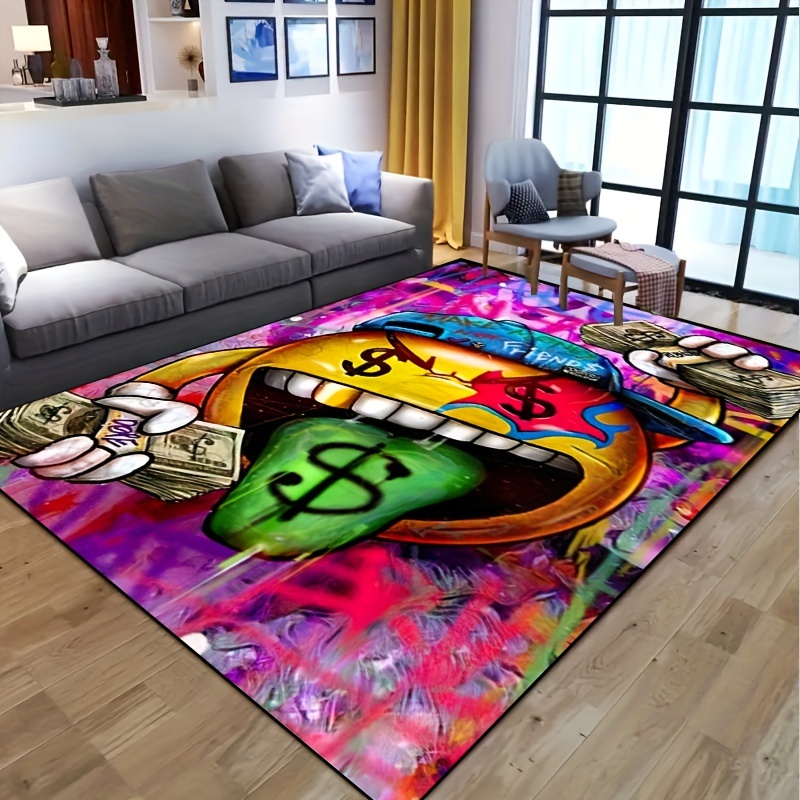 

1pc Graffiti Dollar Spitting Tongue Area Rug, Polyester 100% Non-slip Washable Mat For Bedroom, Gaming, Entryway, Machine Washable Door Mat For Living Room, Bathroom Decor