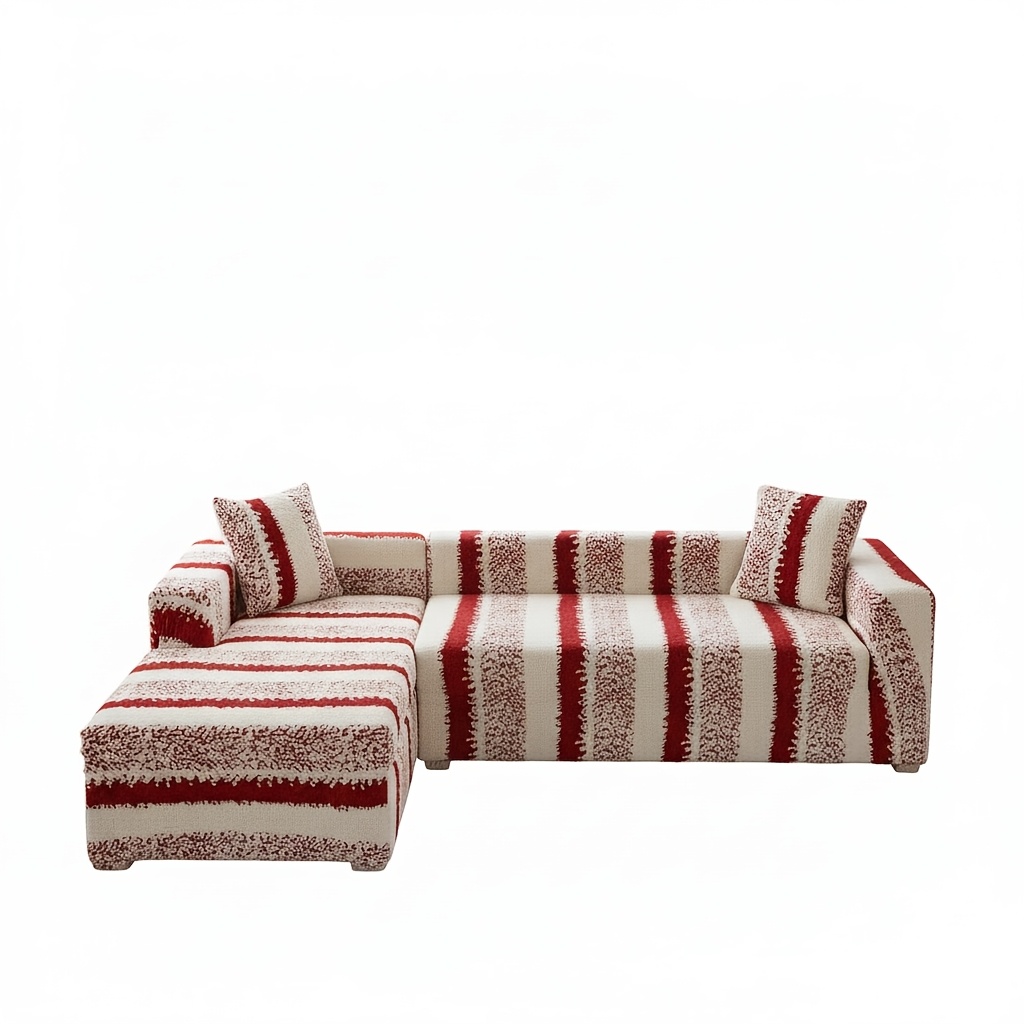 3+3 Seat L-shaped Corner Sofa Cover, Includes 2 Pillowcases, Short Plush Material, Elastic Sofa Cover - Suitable For Sectional Sofas