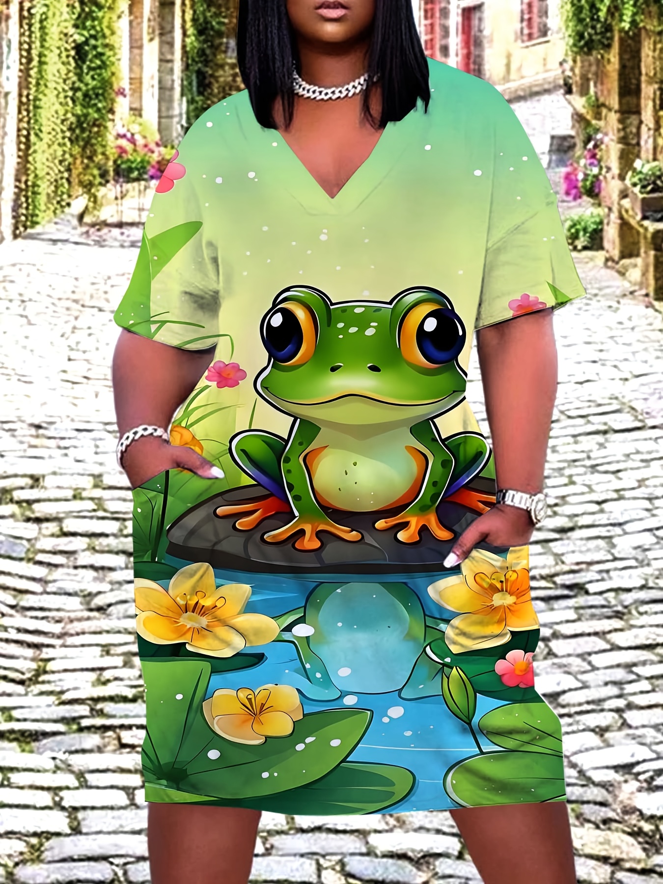 cute frog dress girl in green frog dress Art Print