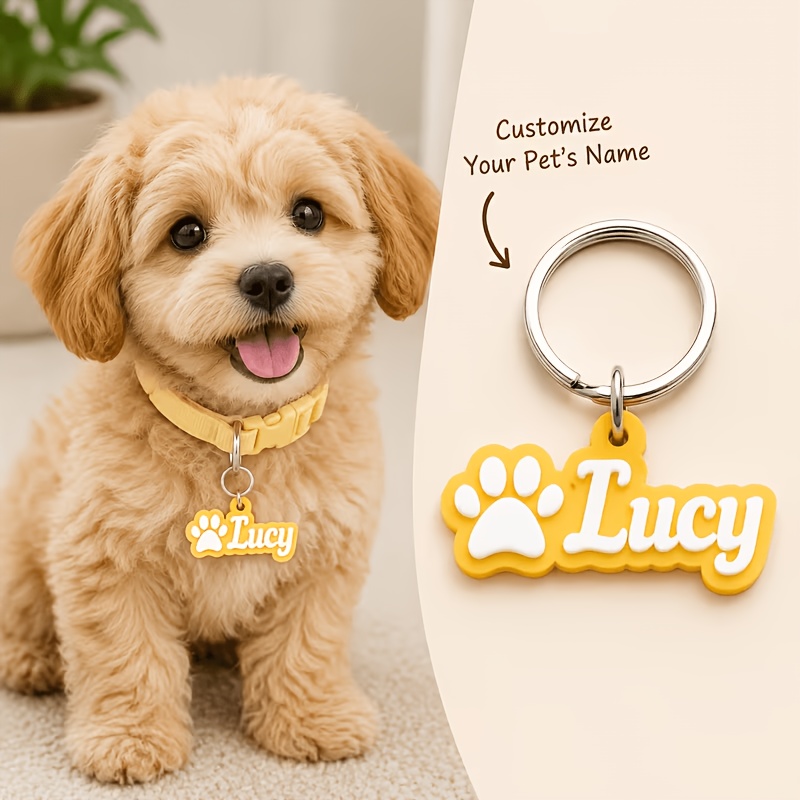 Personalized Acrylic Pet ID Tag with Paw Print Design